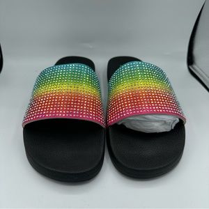 INC Womens Multi Color Rhinestone Sandal Slides